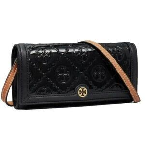 Tory Burch Black T Monogram Patent Crossbody Bag Wallet